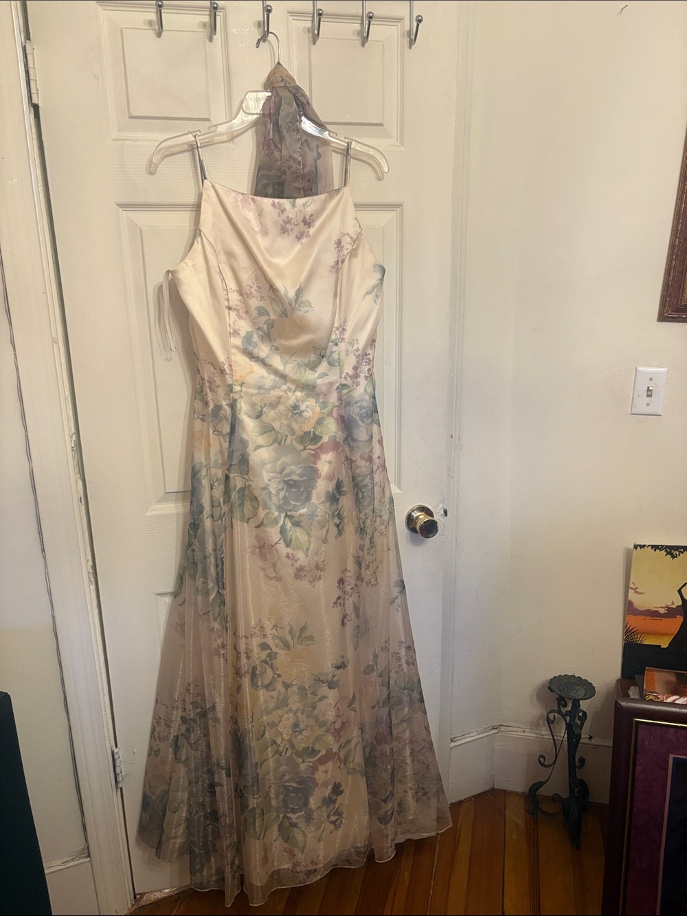 Scott McClintock Cream Floral Maxi Dress with Pastel Blooms with shawl
